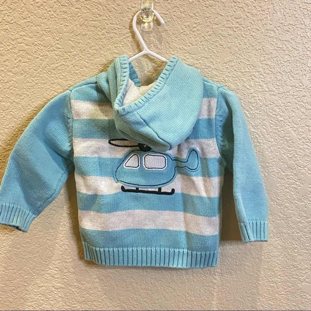 Gymboree Hooded sweater helicopter‎ blue and light grey 12-18 months full zip
